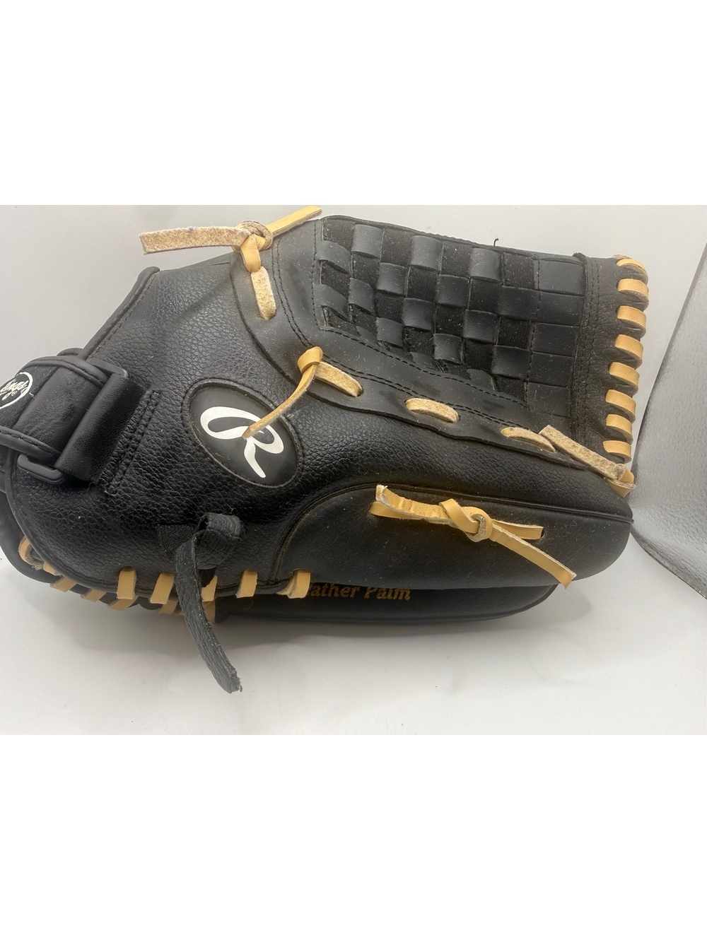 Rawlings SS13W 13 Inch Leather Palm Baseball Glove Black with Tan Lacing